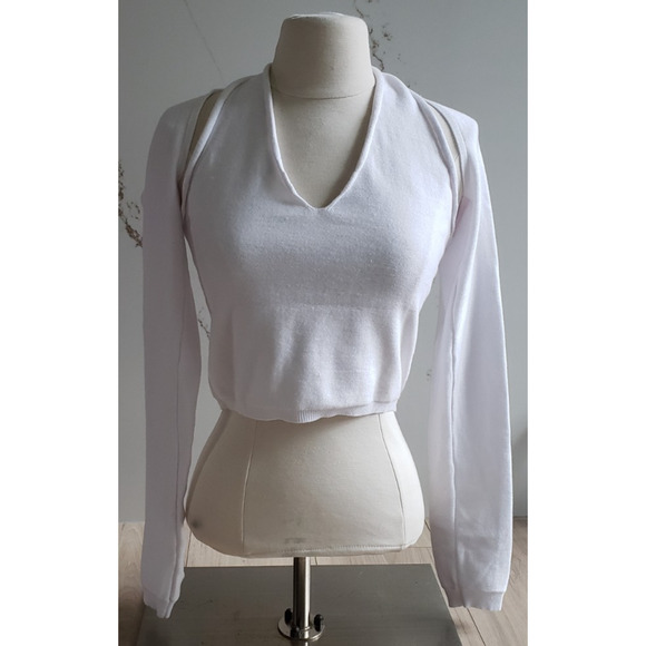 Lioness Top Womens Small White Halter Long Sleeve Backless Crop Y2K Clubwear - Picture 1 of 5